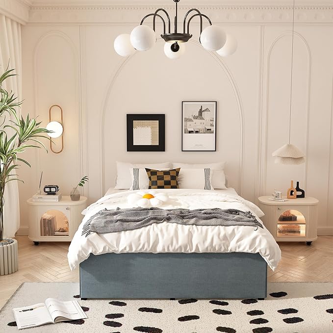 California King Bed Frames with Fabric Cover, 18 Inch Heavy Duty Metal Platform Support Up to 3000 lbs with Steel Slat, No Box Spring Needed, Easy Assembly, Noise Free, Black