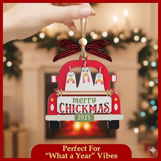 Chicken Christmas Ornaments 2025-2 Layer Chicken Ornament - Merry Chickmas Funny Ornament - Farm Animal Ornaments for Chicken Lovers - Animal Lovers Gifts for Women - Farm Decor