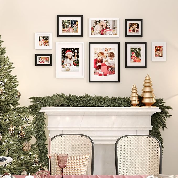 KINLINK 12x16 Picture Frame White - Solid Wood Frames with Acrylic Plexiglass for Pictures 11x14/9x12 with Mat or 12x16 without Mat, Wall Display Photo Frame, Set of 4