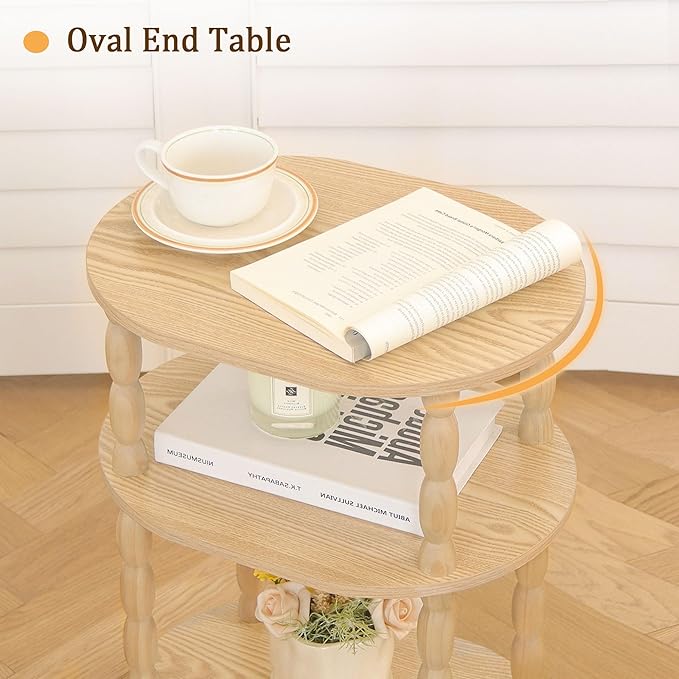 MaxSmeo End Table, Small Oval Side Table for Small Spaces, Modern Night Stand Accent Table for Living Room, Bedroom, Natural