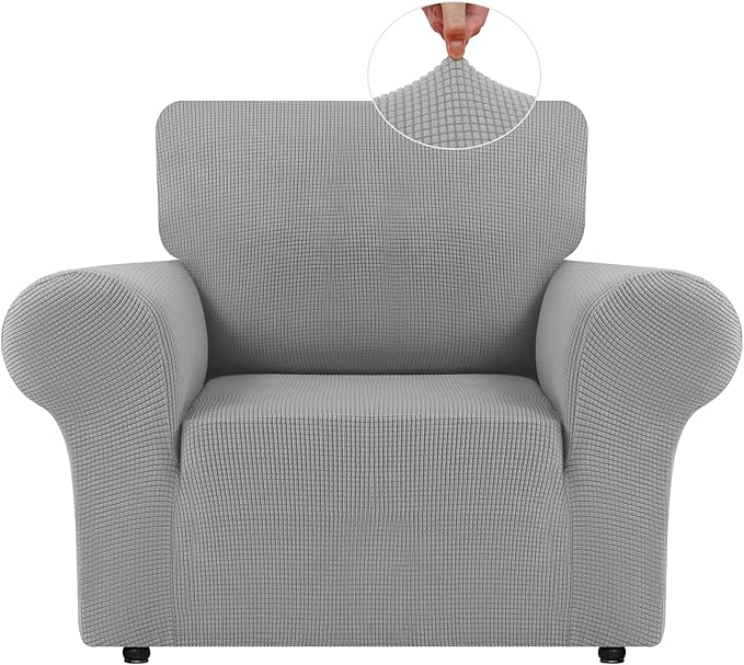 LURKA Stretch Chair Sofa Slipcovers 1 Piece Couch Covers for Sofa Furniture Protector Full Sofa Covers with Elastic Bottom for Kids and Dog (Small, Sliver)