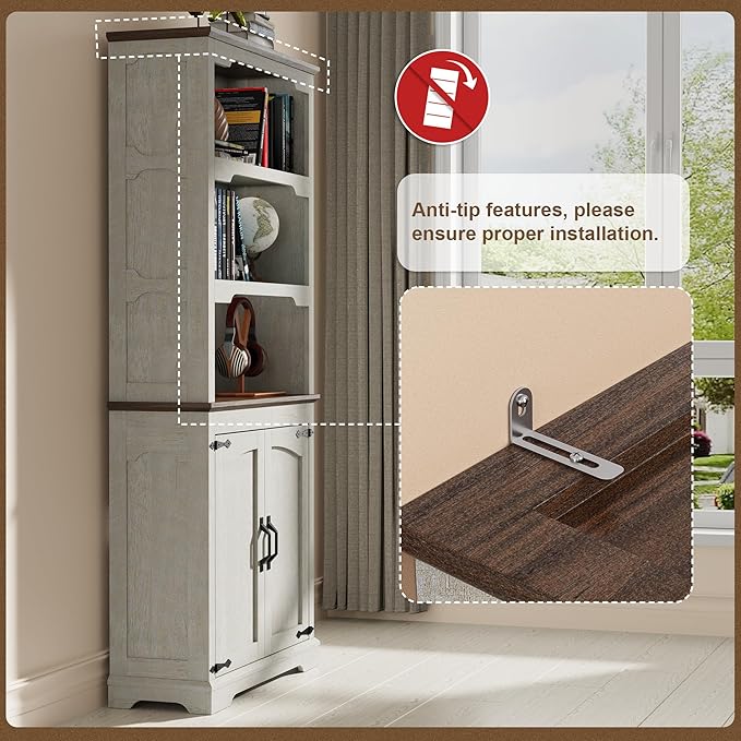 Tall Bookcase, 70 inch Height, 5-Tier Open Storage Shelf, 31.5 in Wide Standing Bookshelves for Home, Office, Bedroom, School, Library, 31.5W * 11.81D *70H (White Espresso, Wooden Door)