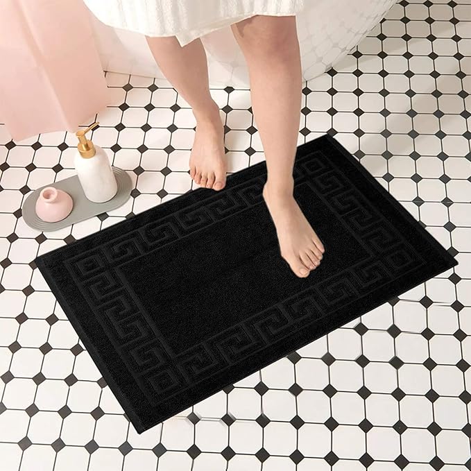 DAN RIVER Greek Bath Mat - Black, 100% Ring Spun Cotton, Pack of 2, 20x32 inches, 800 GSM, Non-Slip, Absorbent, Quick Drying, Machine Washable Bathroom Floor Mats for Shower, Kitchen & Bath