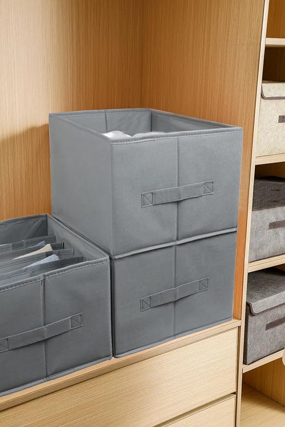 Extra Large Clothes Closet Organizer 6 Compartments for Jean Sweater Sheets to Shirt - Divided Clothing Storage Boxes for Closet, Wordrobe, Bedroom, Shelf (4pc Gray)