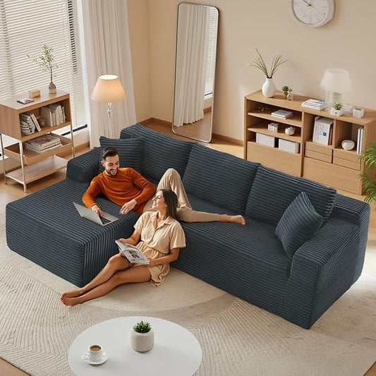 105''Sectional Cloud Couch with L Shaped Chaise,Modern Modular Sectional Sofa,Comfy Sectional Couches for Living Room,Bedroom,Apartment (Dark Grey, Left Facing Chaise)