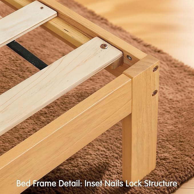 Hokway Wood Twin Bed Frames- No Wobble,Noise-Free,Easy Assembly with Precise Holes,12 in Wood Slat Support,No Box Spring Needed,Natural