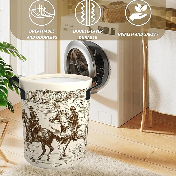 Western Cowboy Desert Riding Cute Kids Laundry Basket Baby Nursery Hamper Western Room Decor Foldable Oxford Cloth Funny Tote Clothes Storage Bucket Toy Organizer For Bedroom, Bathroom Teen Girls Boy
