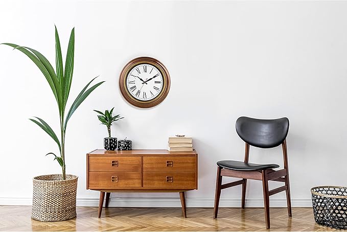 Bernhard Products Extra Large Wall Clock 18 Inch Quality Quartz Silent Non Ticking, Battery Operated for Home/Living Room/Over Fireplace Beautiful Decorative Roman Numeral Stylish Clock, Light Brown