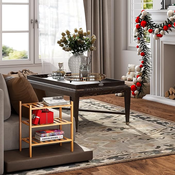 3-Tier Small Shoe Rack for Entryway, Stackable | Heavy Duty | Multi-Function, Bamboo Free Standing Shoe Racks for Bedroom Hallway Closet