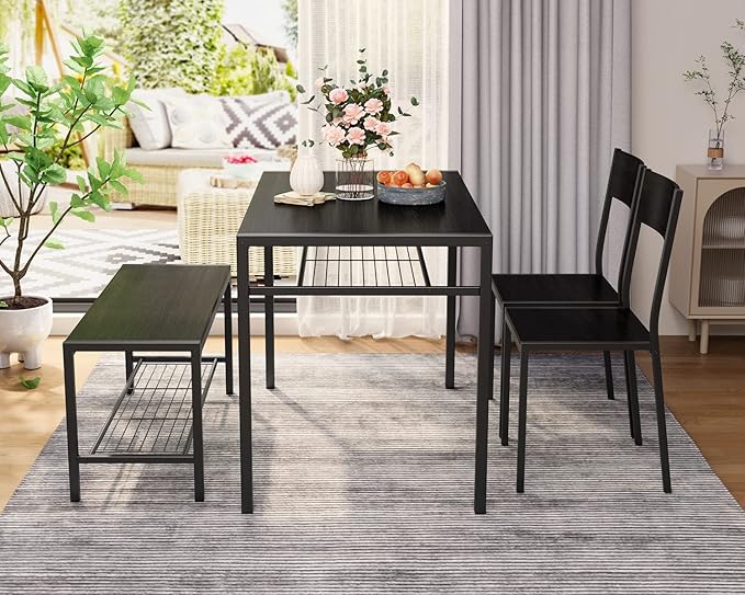 Gizoon Kitchen Table and 2 Chairs for 4 with Bench, 4 Piece Dining Table Set for Small Space, Apartment