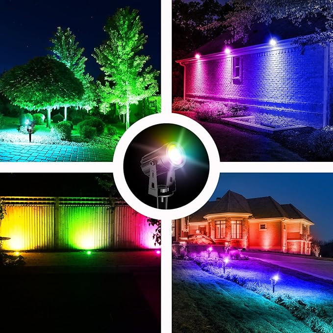 T-SUN RGB Solar Spotlights Waterproof Outdoor, Lights Auto ON/Off Color Changing Wall for Garden, Driveway, Pathway, Pool Area(RGB), 1-IN-1