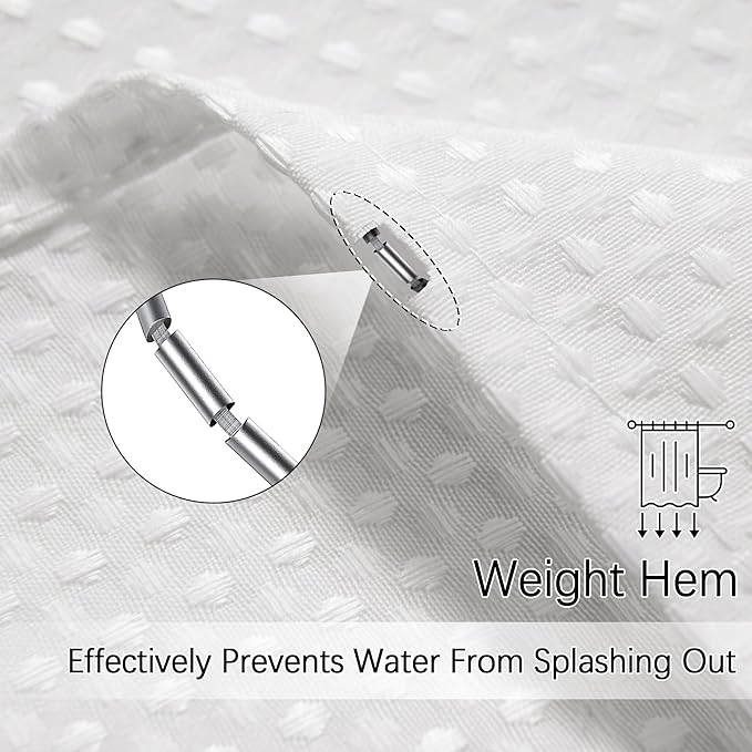 Modern Shower Curtain for Stall - Water Repellent Waffle Textured 256GSM Heavy Duty Half Size Shower Curtains for Bath Tubs, Hotel Quality Narrow Bath Curtain Set with 6 Hooks, 36Wx72H
