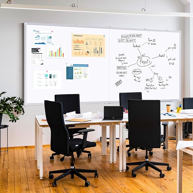 Magnetic Dry Erase Board 96 x 48 inches, Maxtek 4" x 8" Whiteboard for Wall, Large White Board Dry Erase Foldable Wall-Mounted Aluminum Frame Erase Board with Marker Tray for Office Home and School