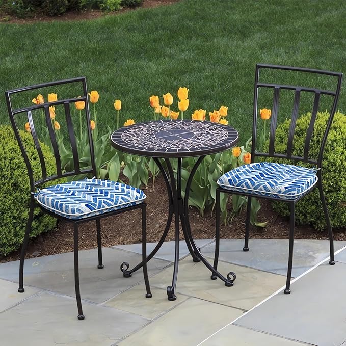 Set of 2 Outdoor Chair Cushions with Ties,Water Repellent Patio Chair Pads 17"x 16" for Outdoor Furniture,Round Corner Seat Cushions for Garden Yard Kitchen Blue Bricks