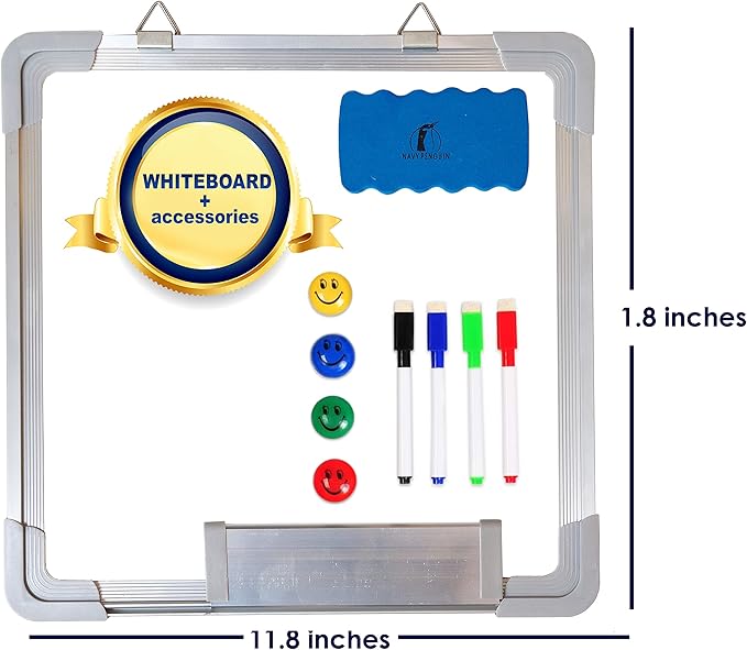 Whiteboard Set - 12 x 12 in Dry Erase Board with 1 Magnetic Dry Eraser, 4 Dry Wipe Markers and 4 Magnets - Small White Board Wall Hanging Marker Board for Home Office School (12x12)