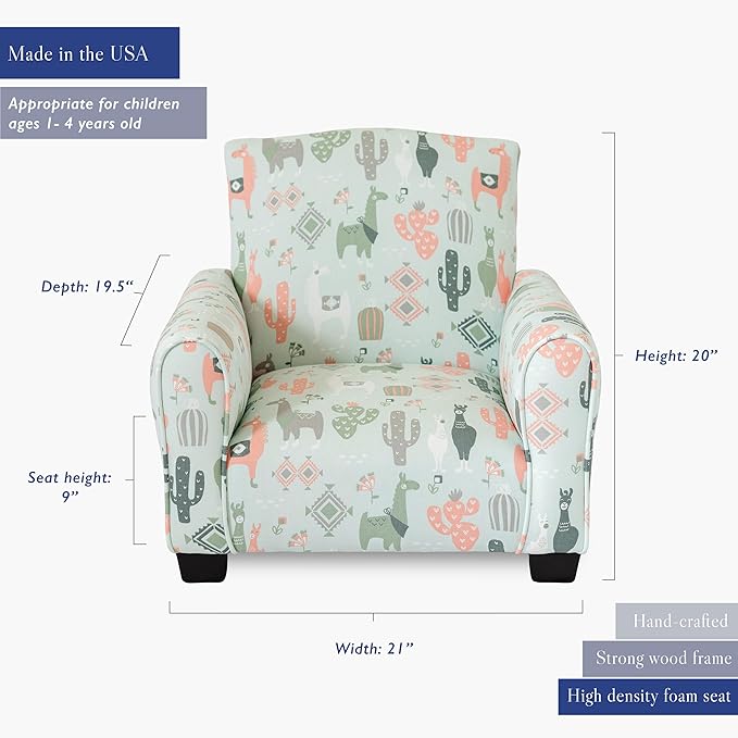 Kid Rocking Chair for Toddlers, Child Chair for Little Kids, Upholstered Toddler Armchair for Children, Comfy and Cute Little Kid Chairs (Legs, Llama Print)