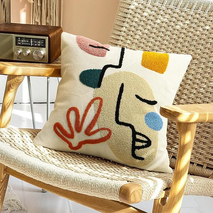 Merrycolor Boho Abstract Pillow Covers Colorful Woman Face Line Cute Pillow Cases Mid Century Aesthetic Modern Boho Pillows Decorative Throw Pillows for Bed Couch Living Room,1PC