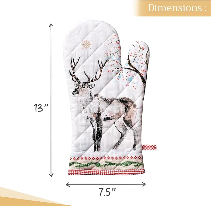 Maison d' Hermine Oven Gloves 100% Cotton Oven Mitt 7" x 13" with Loop Heat Resistant BBQ Cooking Gloves for Thanksgiving Christmas Decorations Baking Handling Hot Pans (Pack of 1, Rural Christmas)