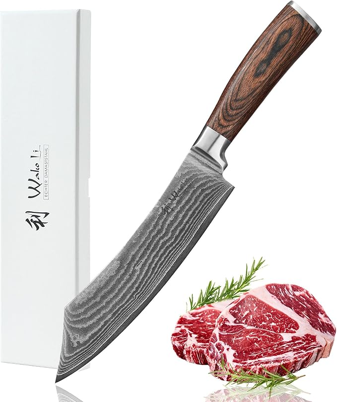 Wakoli EDIB Grill & Butcher Knife 8-inch - 67-Layer Damascus VG10 Core Steel, Professional Chef Knife with Pakkawood Handle, for Meat, Vegetables & Outdoor Grilling in Gift Box