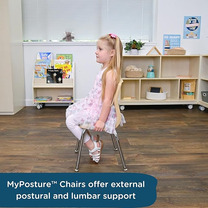 Children’s Factory MyPosture Plus 8" Chair, Tan with Chrome Legs, 2 Pack, Stackable Ergonomic Seating Solution for Classrooms and Homeschools