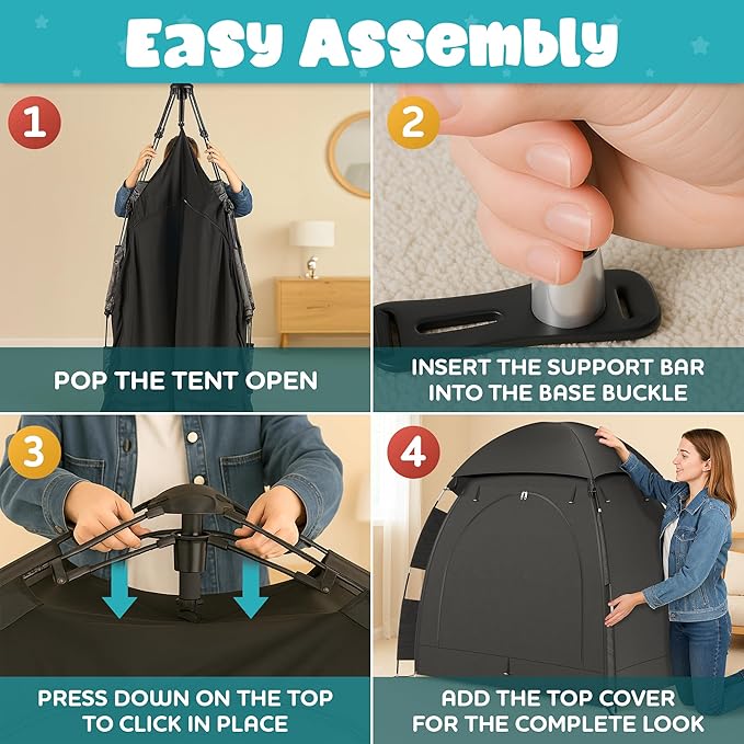 YoungMinds Blackout Baby Crib Tent - Waterproof Sleep Pod Fits for Travel Pack and Play, Milk Silk Fabric, Kids Black Out Cover Mosquito Net Tent with Toy Holder, Pack N Play Canopy Blocks 100% Light