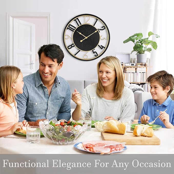 Sorbus 24-Inch Large Wall Clock – Wooden Decorative Clock for Living Room, Kitchen, Bedroom, Office – Easy to Hang Analog Wall Art (Black)