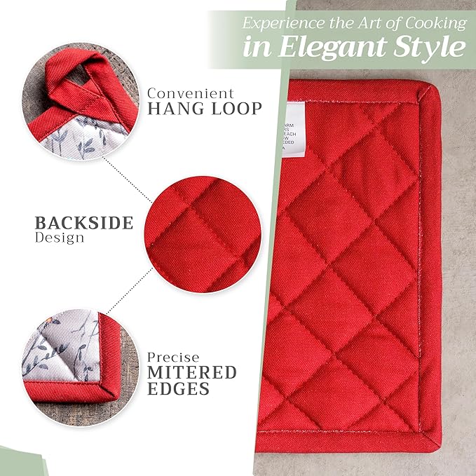 Maison d' Hermine 100% Cotton Oven Mitt & Pot Holder Set (7.5"x13" & 8"x8") Heat Resistant BBQ Cooking Gloves with Loop for Thanksgiving Christmas Decorations Handling Hot Pans (Fairy Christmas)