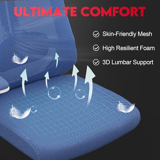 Ergonomic Office Chair - Comfy Desk Chairs with Wheels and Arms, 400LB Heavy Duty Mesh Computer Chairs with Comfortable Lumbar Back Support for Home Office, Bedroom, Study and College Dorm