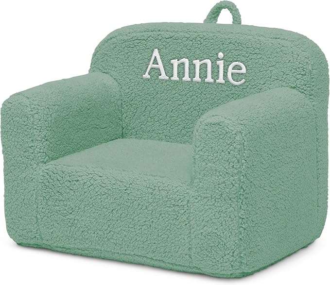 Delta Children Personalized Sherpa Cozee Chair - Customize with Name – Foam Kids Chair for Ages 18 Months and Up, Sage
