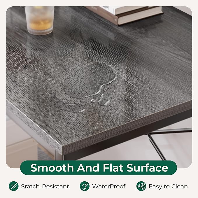 Huuger L Shaped Desk, 55 Inches Computer Desk with Reversible Storage Shelves, for Gaming Corner Home Office Writing Study, Metal Frame, Gray