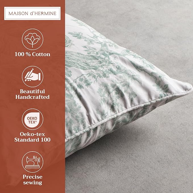 Maison d' Hermine Decorative Pillow Covers 18 x 18 Inch Square 100% Cotton Throw Pillow Covers with Invisible Zipper for Living Room Couch, Chair, Sofas, Bedroom, Home (The Miller - Antique Green)