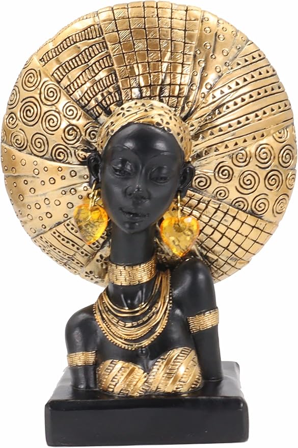 African Statues for Home Decor, Sculptures Decorations for Living Room, 10'' African Lady Art Bust Figurines, Black Vintage Aesthetic Ornament for Shelf and Tables, Décor Accents Gifts for Women