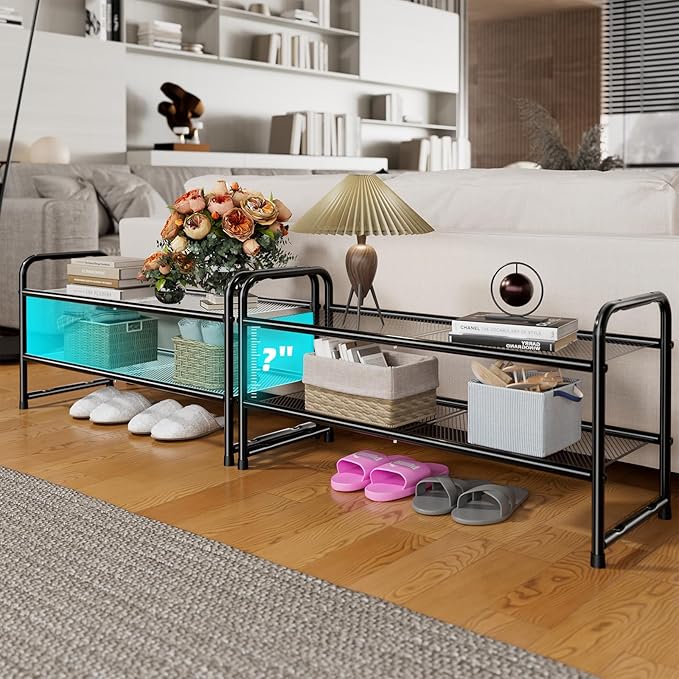 SUFAUY Shoe Rack for Closet, 33" Wide Metal Shoe Rack Organizer Heavy Duty, 2-Tier Mesh for Shoes, Black