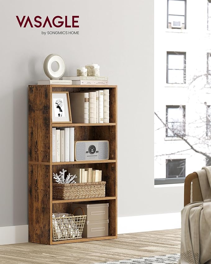 VASAGLE Set of 2 Bookshelves, 23.6 Inches Wide, 4-Tier Open Bookcases with Adjustable Storage Shelves, Floor Standing Units, Rustic Brown ULBC164X01-2