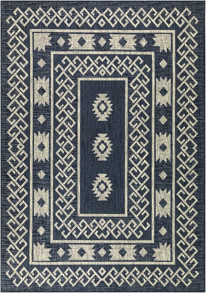 Antep Rugs Patio 8x10 Outdoor/Indoor Southwest Aztec Native Area Rug (Blue, 7'10" x 10')