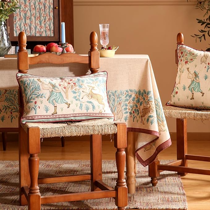 patdrea Designer Pack of 2 Rectangle Throw Pillow Covers,Farmhouse Vintage Linen with Beige Ancient Idyll Pattern,Decorative Lumbar Pillowcases Cushion for Bed Living Room Outdoor Car,12"x20"