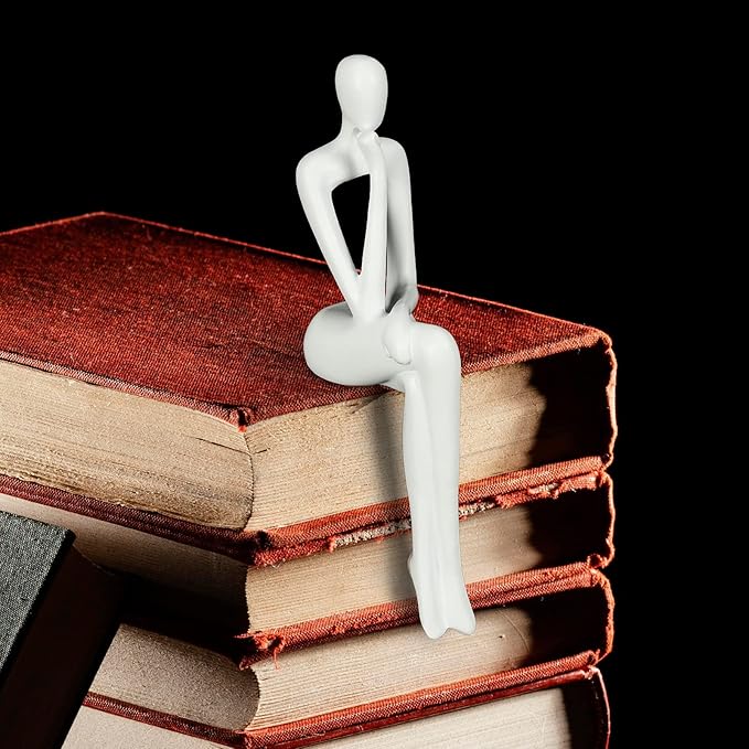 Thinker Statue Gold Decor Abstract Art Sculpture, Golden Resin Collectible Figurines for Home Living Room Office Shelf Decoration,Great Gifts Ideas (Sitting Posture-White)