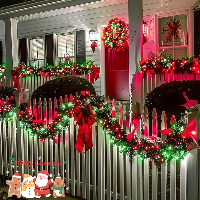 JMEXSUSS 500 LED Red and Green Christmas Lights, 8 Modes 163ft String Lights Plug in with Remote Control, Clear Wire Christmas String Lights Outdoor Waterproof for Outside Tree Yard Wedding