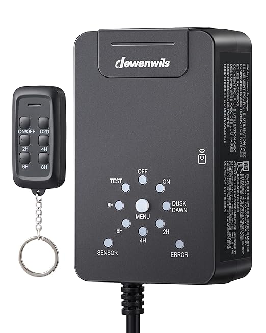 DEWENWILS 60W Low Voltage Transformer with Remote Control, 120V AC to 12V DC, Dusk to Dawn Sensor & Timer, Weatherproof Low Voltage Landscape Transformer for Spotlights, Garden Lights, Pathway Lights