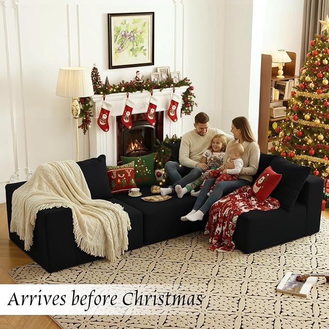 Vamcheer Modular Sectional Sofa - Modern L Shaped Boneless Couch with Deep Seat, Upholstered Sectional Couches for Living Room, Bedroom, Office, No Assembly Required, Black