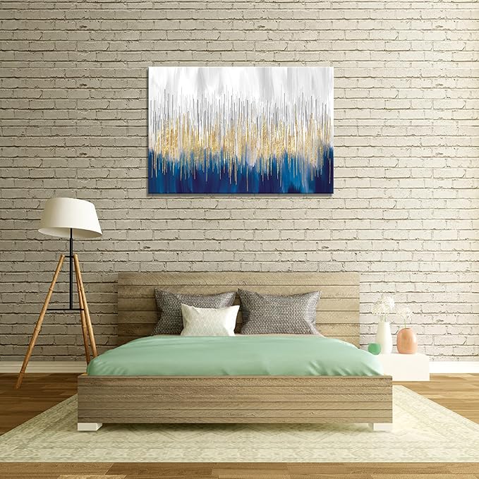 XXMWallArt FC3181 Abstract Wall Art Gold and Blue Canvas painting Artwork Painting Print for Living Room Bedroom Kitchen Home and Office Wall Decor