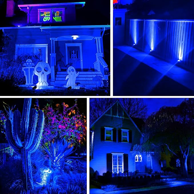 Blue Landscape Lights Outdoor, 14 LED Landscape Lighting with US Plug, IP65 Waterproof Spotlights for Tree Yard Garden Pathway Halloween Christmas Decor 2 Pack