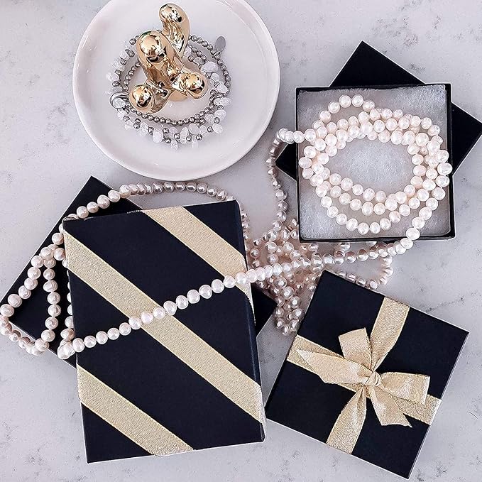 TheDisplayGuys - 25-Pack #10 Cotton Filled Cardboard Paper Jewelry Boxes Gift Case - Matte Black (1.9" x 1.3" x 0.7") - for Shipping or Storage