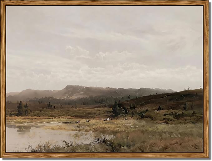 Floating Framed Vintage Canvas Wall Art Decor – Scenic Landscape Paintings Pictures Prints, Nature Countryside Wall Decor for Living Room Bedroom Office and Home Decoration 8x10 inch
