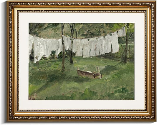 VIYYIEA Gold Framed Canvas Wall Art for Living Room,Vintage Laundry Room Art Print, Antique Oil Painting, Country Landscape Vintage Wall Art Canvas,For Living Room, Bedroom, Office,Gallery - 13x16in