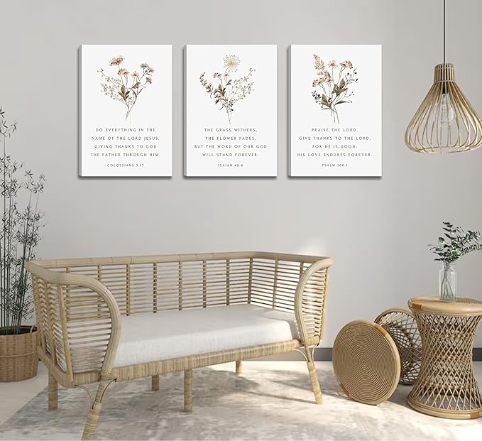Wildflower Verses Canvas Wall Art Bible Verses Floral Paintings Pictures Wall Decor Botanical Scripture Christian Posters Prints for Bedroom Living Room Office Christian Scene Home Decorate