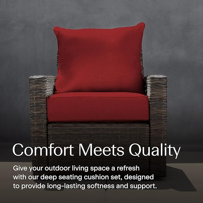 Honeycomb Outdoor Deep Seat, 24 x 23, Textured Solid Imperial Red Chair Cushion for Patio Furniture