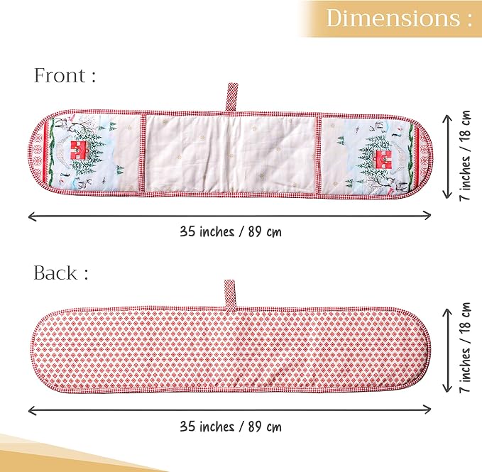 Maison d' Hermine Double Oven Mitt (7" x 35") 100% Cotton Heat Resistant BBQ Cooking Gloves with Loop for Thanksgiving Christmas Decorations Baking Cooking Barbeque Handling Hot Pan (Rural Christmas)
