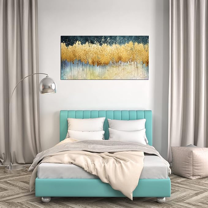 XXMWallArt FC2650 Canvas Wall Art Abstract Golden Forest Painting Modern Decor Abstract Canvas Prints for Living Room Bedroom Kitchen Home and Office Wall Decor