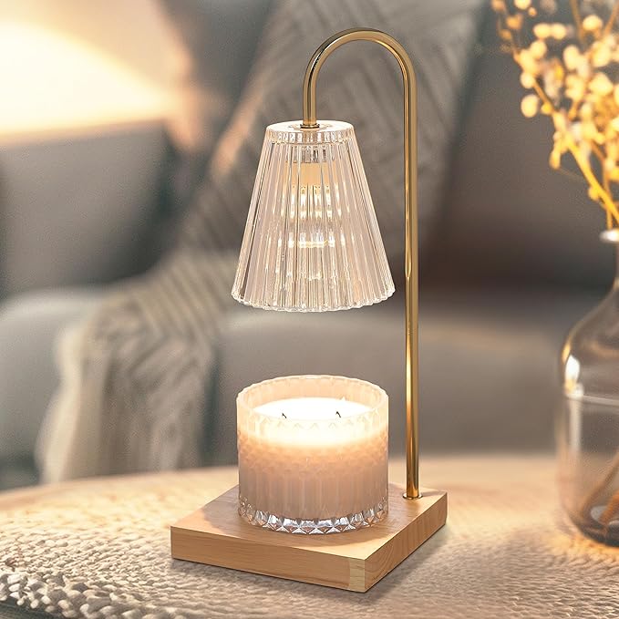Sheffield Home Glass Candle Warmer Lamp – Gold Ribbed Glass, 14″ Flameless Candle and Wax Melter for Long-Lasting Fragrance – Elegant Decorative Warmer for Home or Office